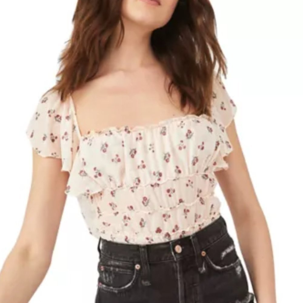 FP Free People Floral Flutter Ivory Combo Bodysuit